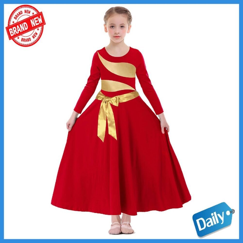 Girls Long Sleeve Praise Dance Dress Liturgical Worship Costume Size 120-160